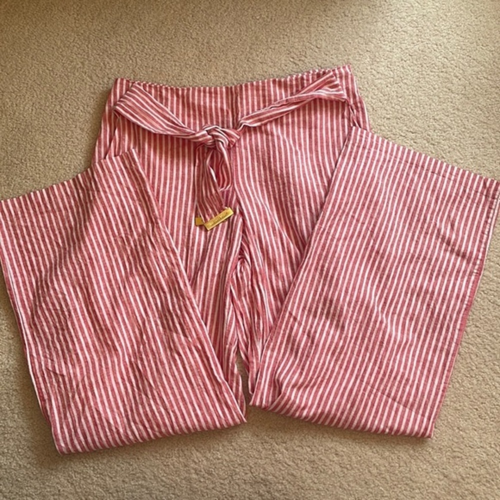 Michael Kors red white striped linen pant (Great Indiana or Wisconsin games!)